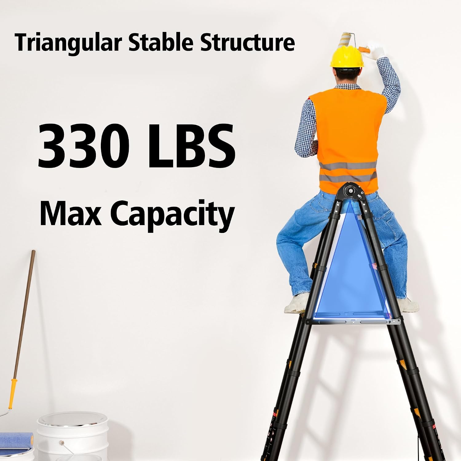 Detalle 1 de SINMEIRUN 16AFLY Telescoping Ladder, 16.5 ft, 330 lb, A-Frame and Extension