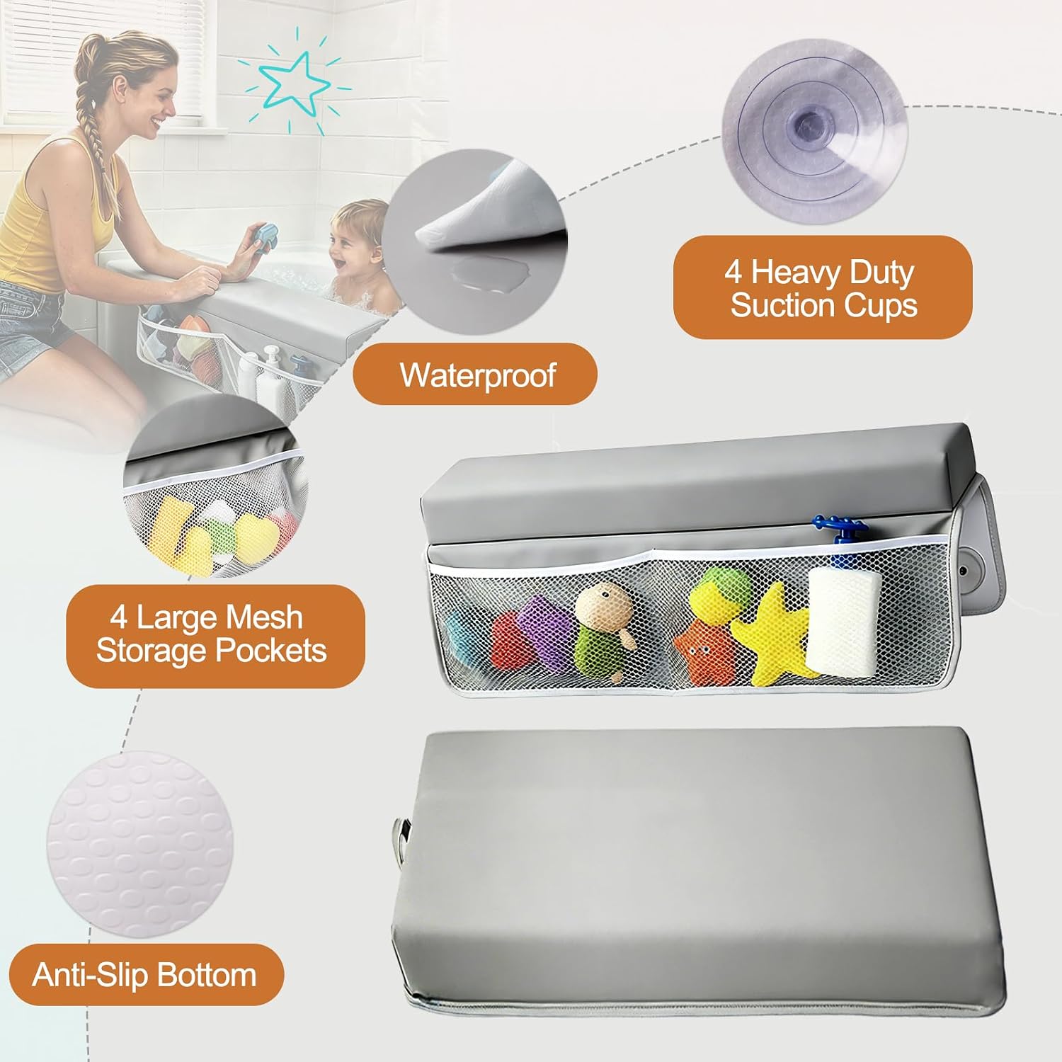 Detalle 2 de JVEOO Baby Bath Kneeler and Elbow Rest Set, Waterproof Vegan Leather