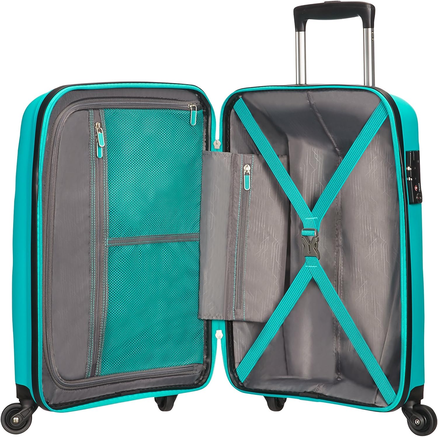 Detalle de American Tourister BON AIR Spinner S 55 cm – Bagaglio a mano in polipropilene, 31,5 L, 2,50 kg, turchese