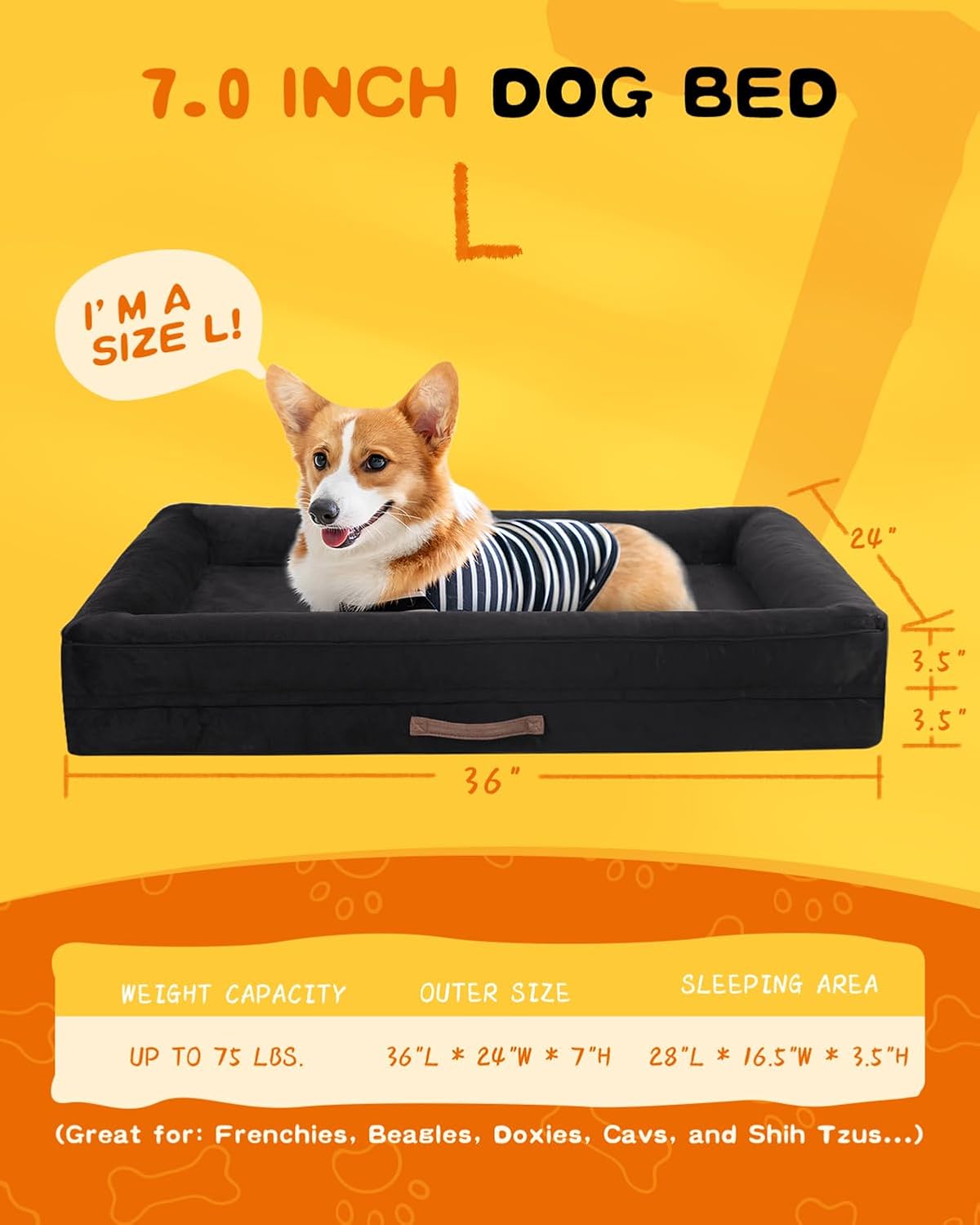 Detalle 2 de Renvix Large Orthopedic Dog Bed (Waterproof, Removable Cover) 91x61x18cm