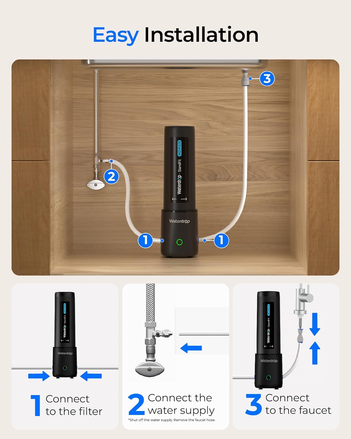 Thumbnail 6 de Waterdrop UL12B sistema di filtraggio acqua da sottolavello con rubinetto, senza foratura