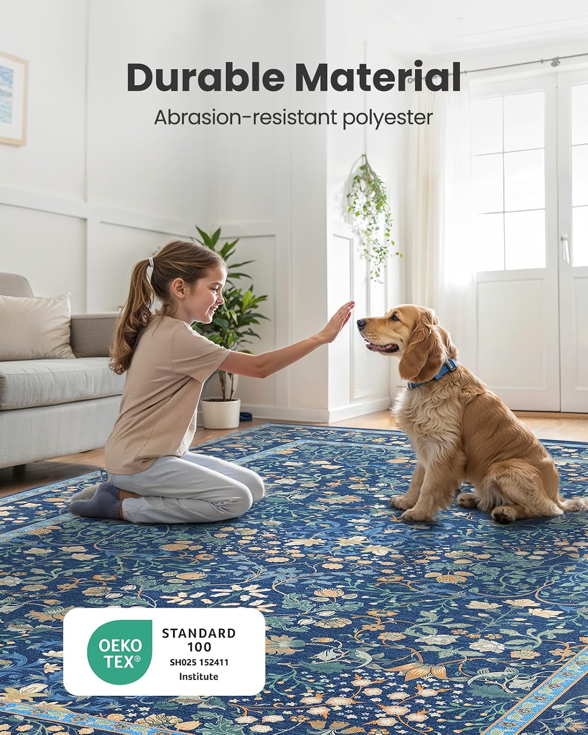 Detalle de Area Rugs 8x10 Washable Floral Rug for Living Room