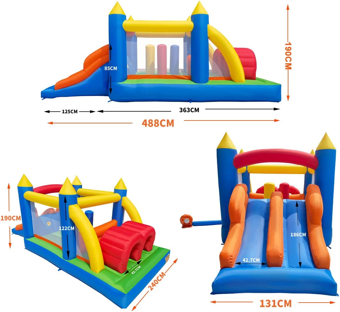 Detalle de Ballsea Inflatable Bouncy Castle Kids Bounce House with Dual Slide & Air Blower, 4.88 x 2.4 x 1.9m