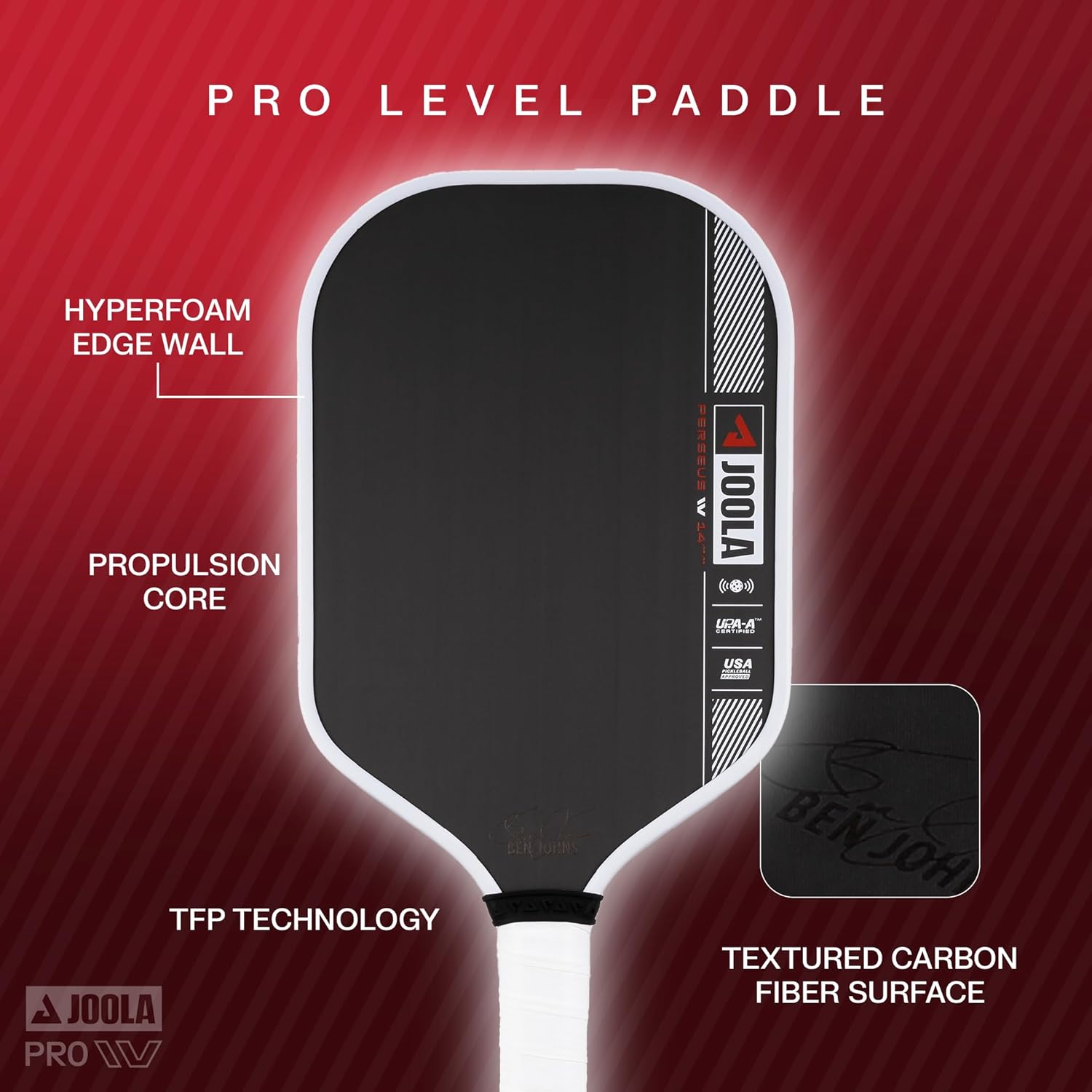 Detalle 1 de JOOLA Pro IV pickleball paddle with raw carbon fiber