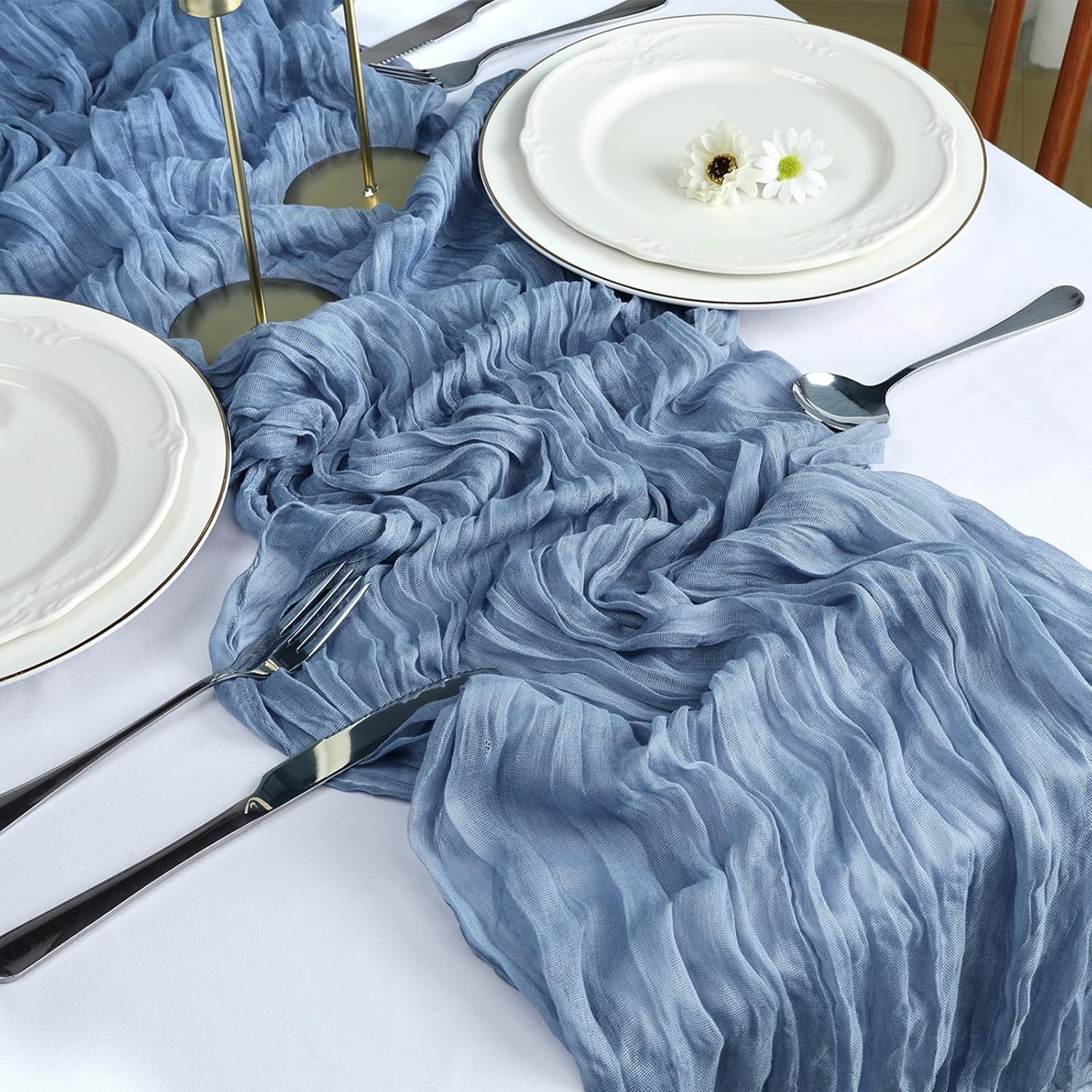 Thumbnail 5 de RestfulGlow 6-Pack Dusty Blue Cheesecloth Table Runner Set (10 ft) — Boho Gauze for Parties, Weddings & Baby Showers