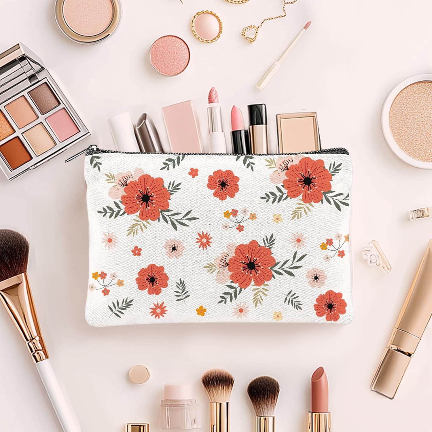 Detalle de TWINKLEMON 20–Piece Flower Canvas Makeup Bag Set: Floral Zipper Pouches for Everyday Organisation