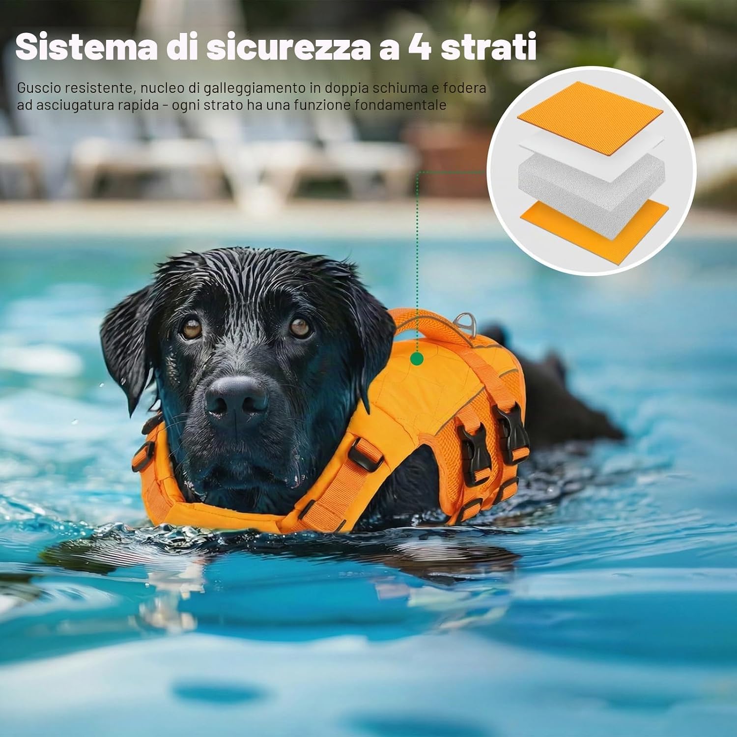 Detalle de KONVINIT Giubbotto di Salvataggio per Cani in Jell Orange: Sicurezza e Comfort in Acqua per Taglia L