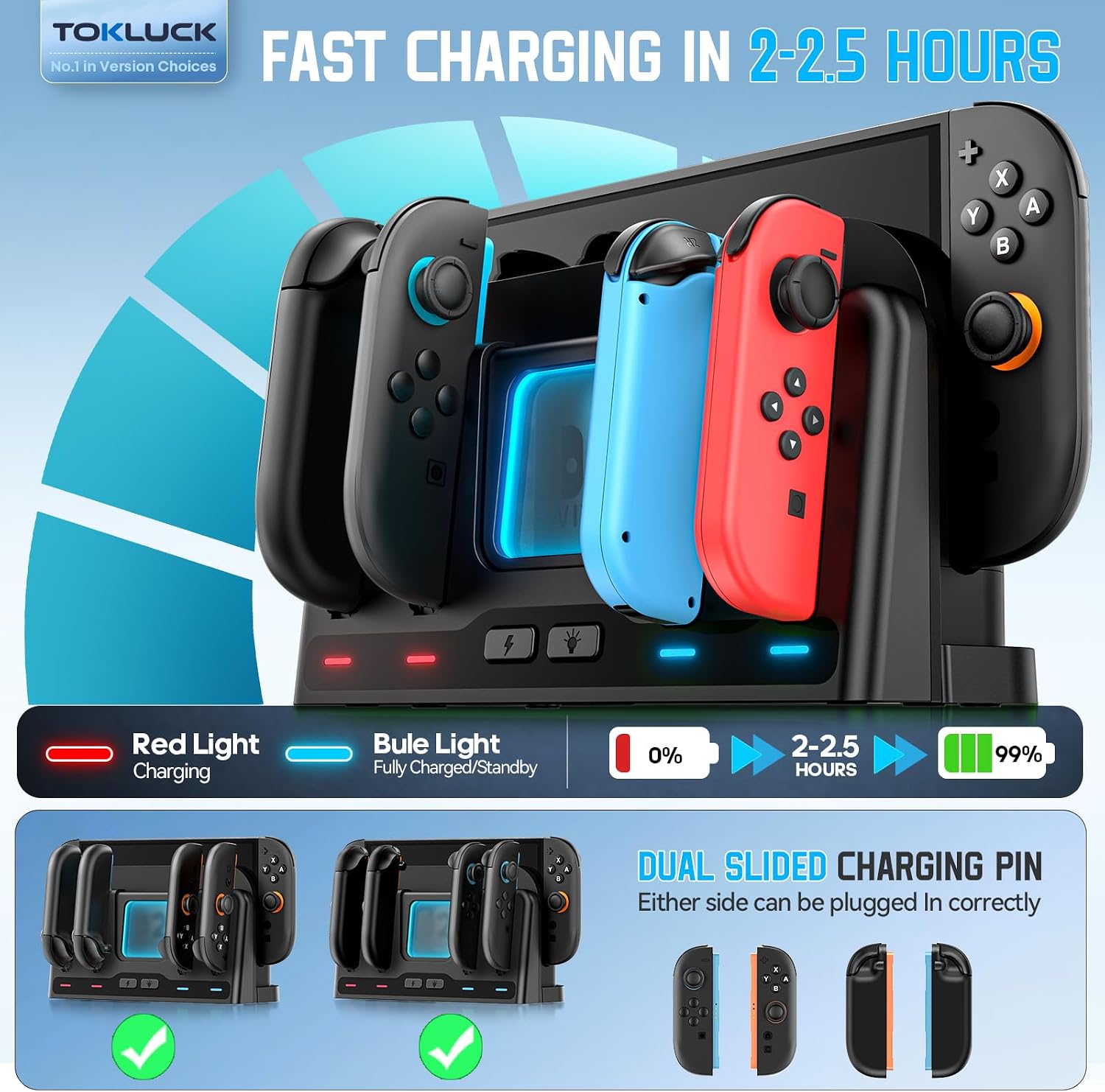Detalle de for Mac Game Switch 2/1 Charging Dock Station: Dual Joycon Charging & Display Hub with 9 RGB Modes