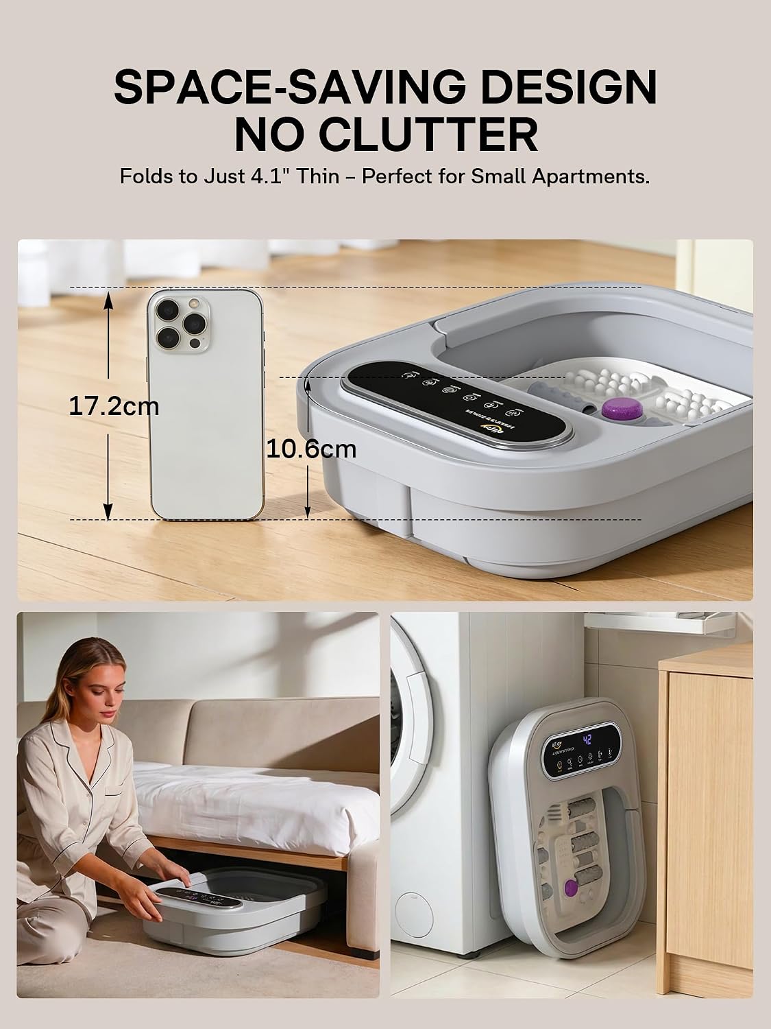 Detalle 2 de ALLJOY Fußbad mit Heizung & Blase, faltbar inkl. Rotlicht, 24 Temperaturstufen (35–48 °C) und 6 Massagerollen