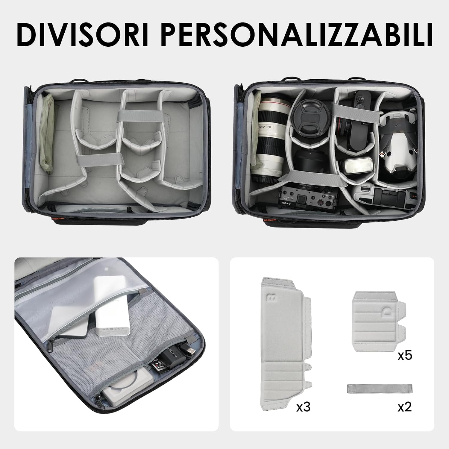 Detalle de TARION Inserto Fotografico per Borsa/Zaino ShellCore(M) con divisori imbottiti