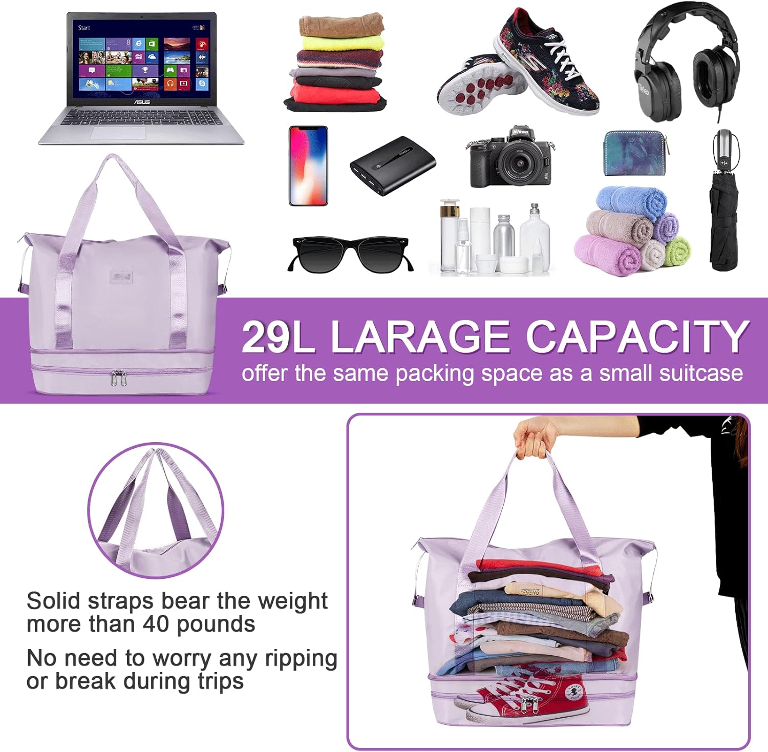 Thumbnail 4 de CS COSDDI Travel Duffel Bag 29L weekend carry-on