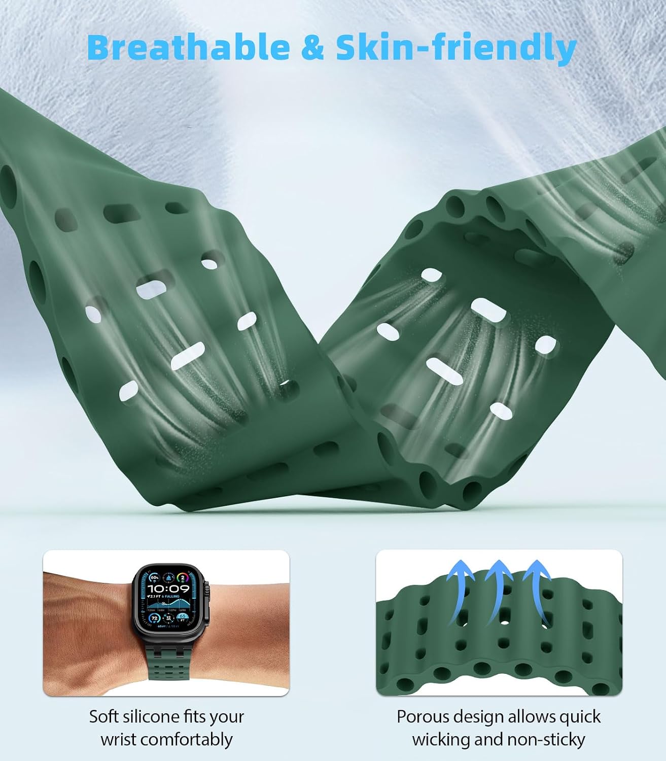 Detalle de MoKo Cinturino Ocean in silicone traspirante per Apple Watch Ultra 3/2/1 e Series/S.E 49–42 mm
