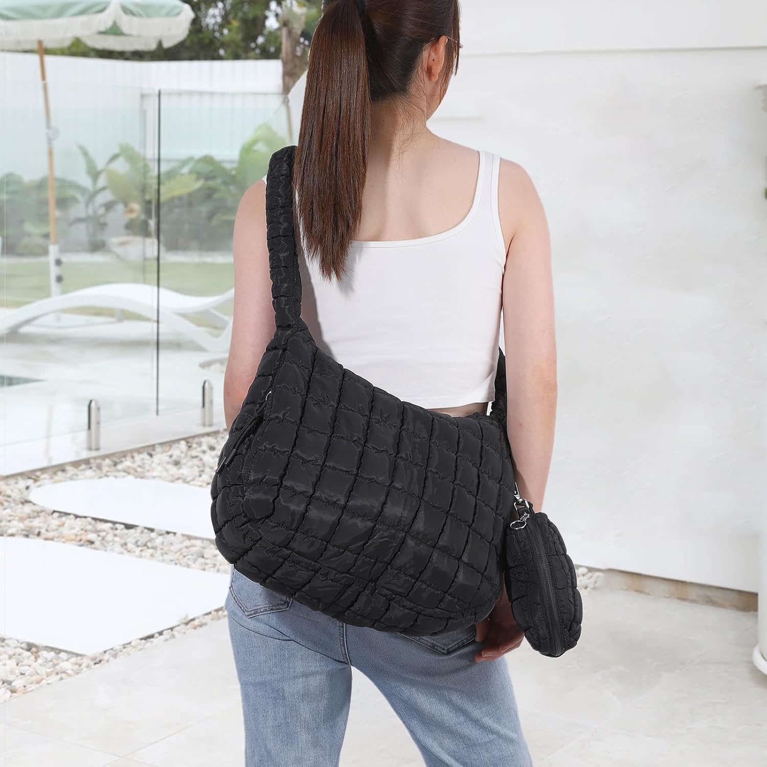 Thumbnail 2 de Jywmsc Große Puffersack-Tasche für Frauen – Gepolsterte Tote mit Reißverschluss und kleinem Beutel