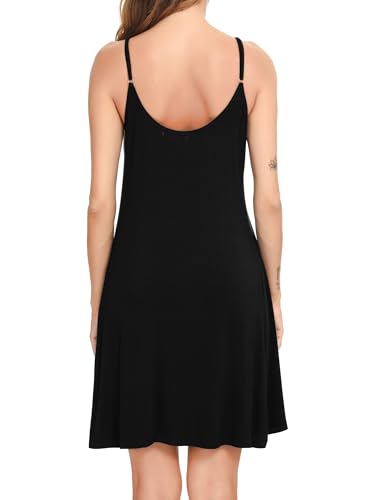 Detalle de Lovasy Camisón de Mujer Verano con Encaje y Tirantes Ajustables – Modal suave, Blanco/Negro, XL