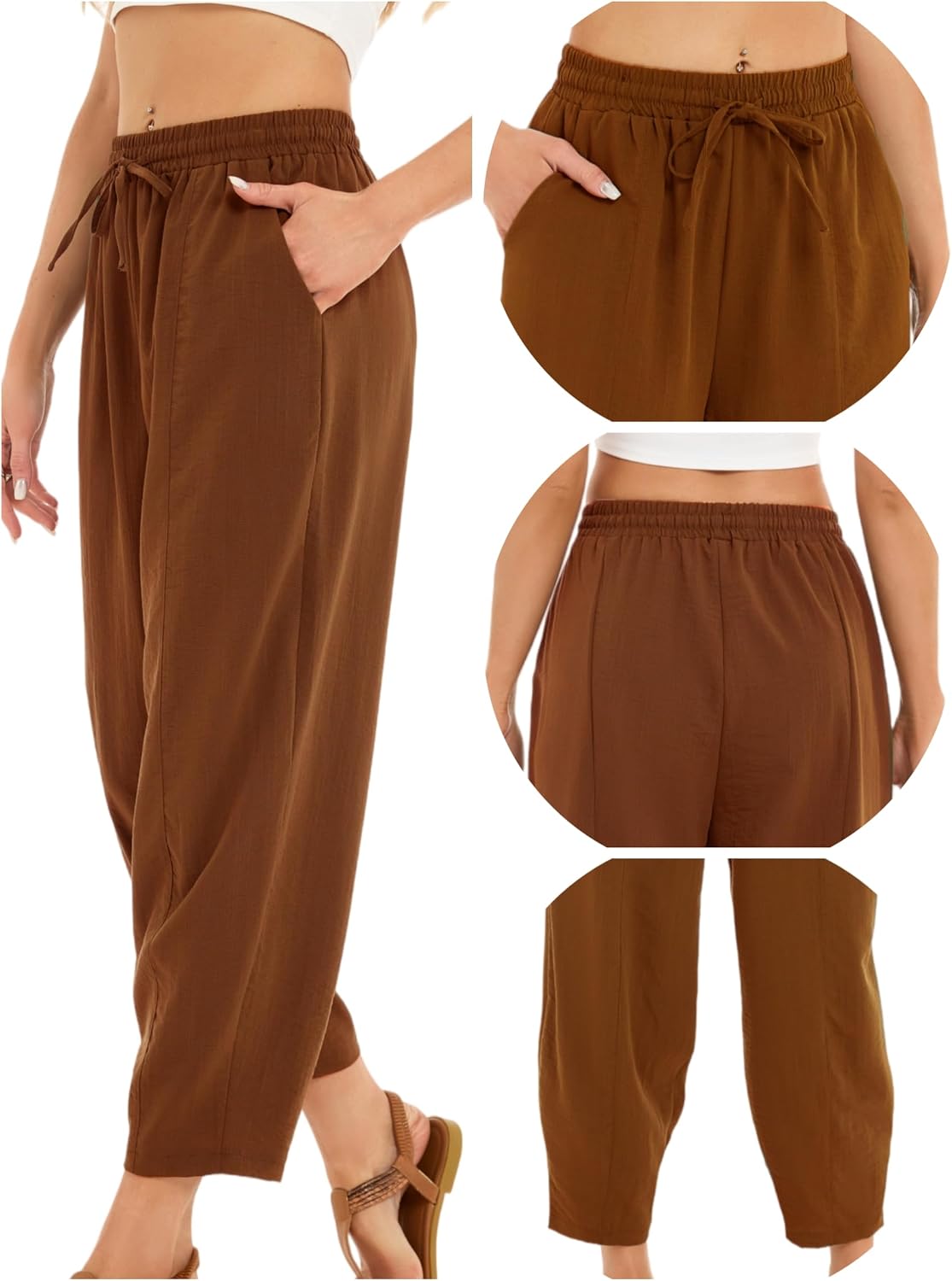 Detalle de Enjyam Women's Cropped Barrel-Leg Trousers for Spring Summer