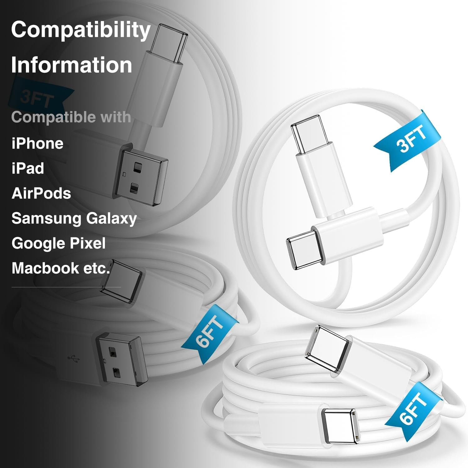 Thumbnail 2 de Car USB C Charge Cable for iPhone 17 16 15 4-Pack