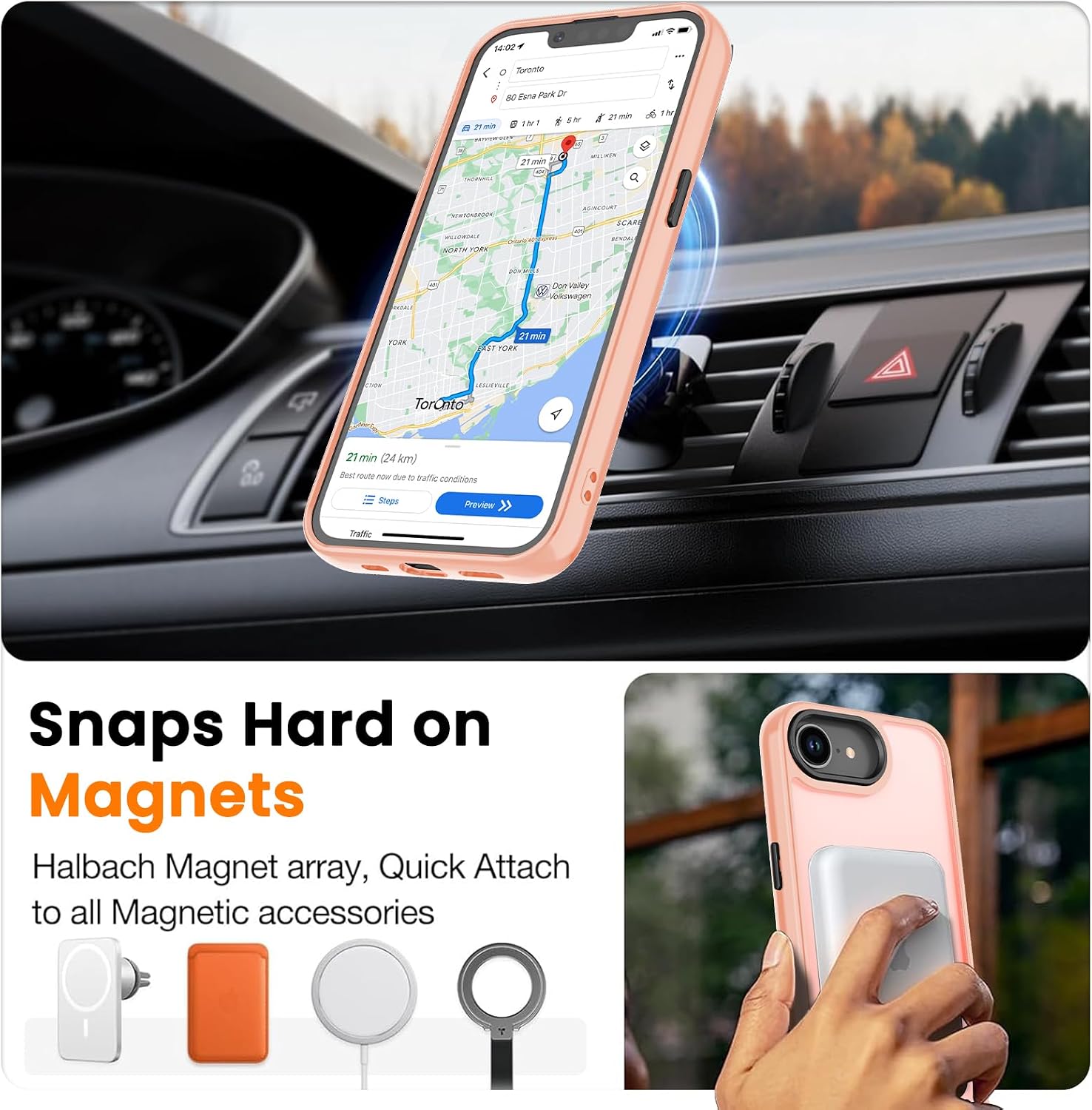 Detalle de BPOASE iPhone 16E / iPhone 17E Case with Tempered Glass Screen Protector (MagSafe-Compatible) - Ultra Slim Matte Pink