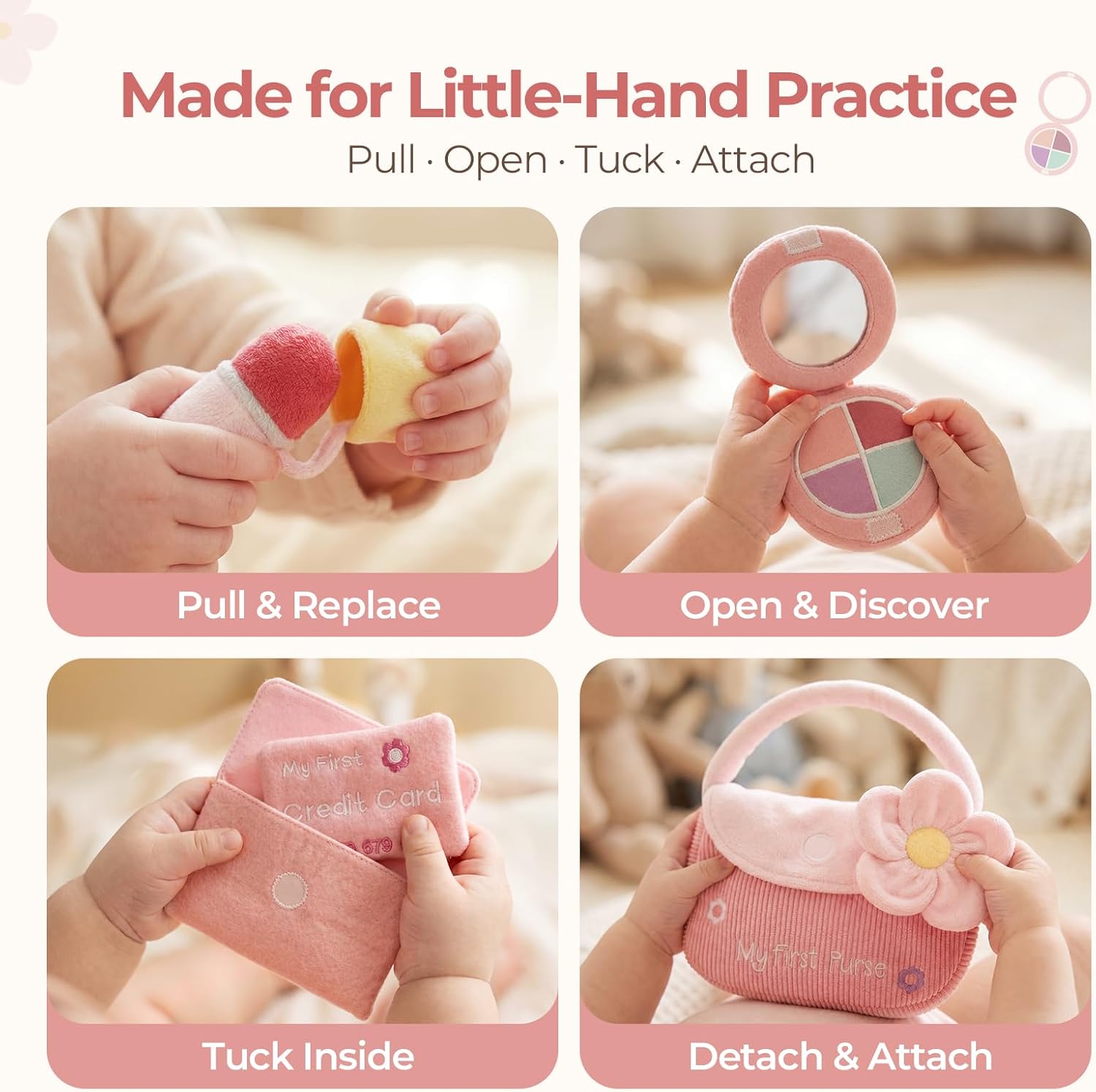 Detalle de LET'S MAKE PTZ255101 My First Baby Purse Sensory Pretend-Play Toy, 10 Pieces