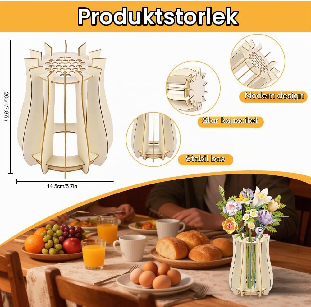 Detalle 2 de AOOTE 6243497 trävas i 3D-trä för upp till 33 blomstjälkar