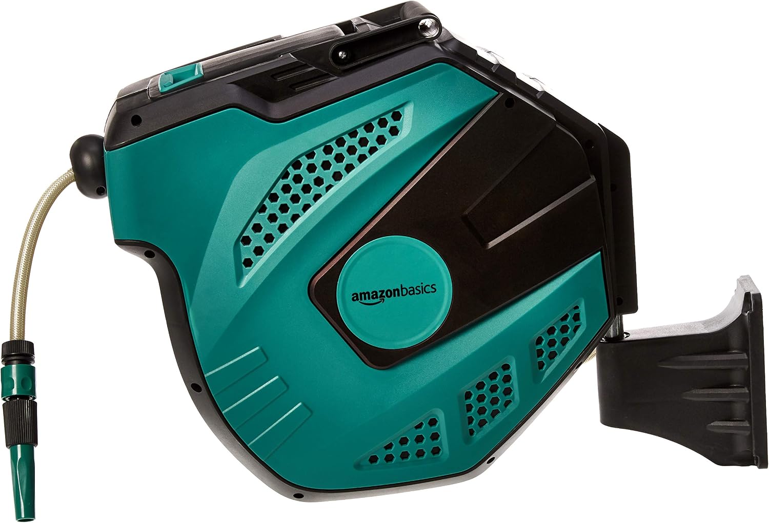 Thumbnail 1 de Amazon Basics Auto-Rewindable Hozelock Wall-Mounted Hose Reel, 25 m – Black & Green