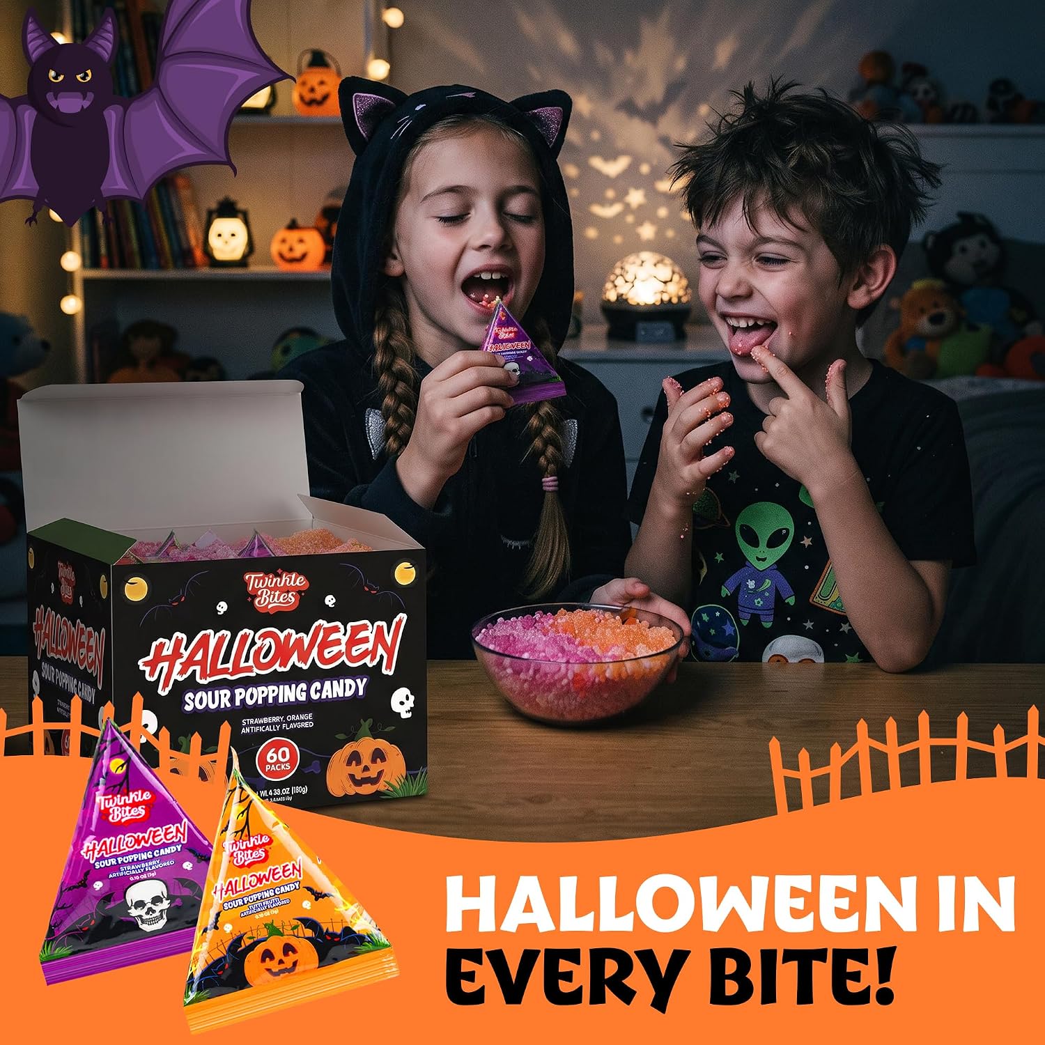 Detalle 2 de Twinkle Bites 60-Pack Halloween Sour Popping Candy, Individually Wrapped
