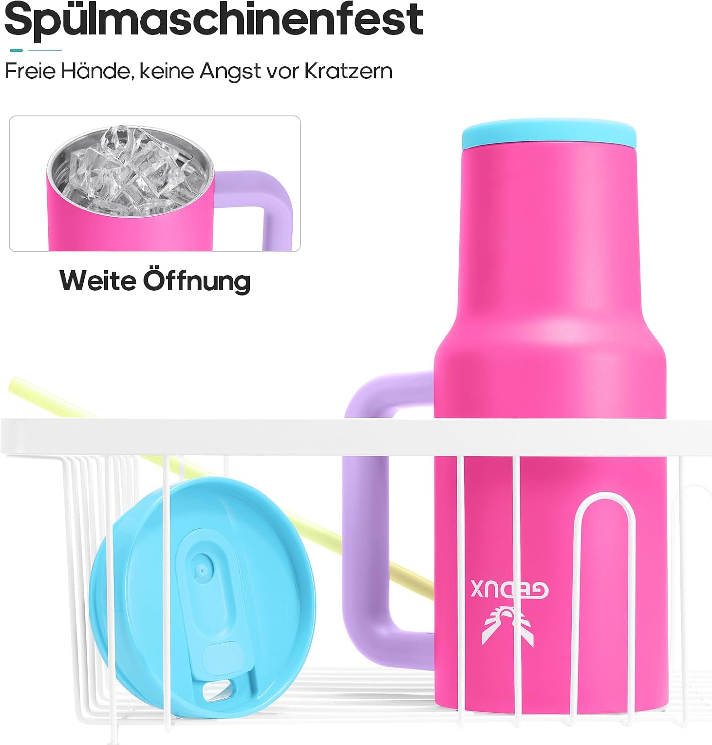 Thumbnail 4 de Gedux Trinkflasche mit Strohhalm 1,2 l – Thermobecher mit Griff, auslaufsicherem Deckel & Vakuumisolierung