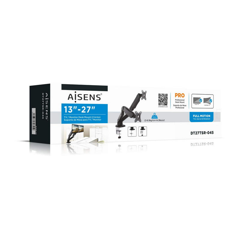 Thumbnail 1 de Aisens DT27TSR-045: Soporte de Mesa Doble para Monitor 13"–27" con VESA 100×100 y Pistón de Gas