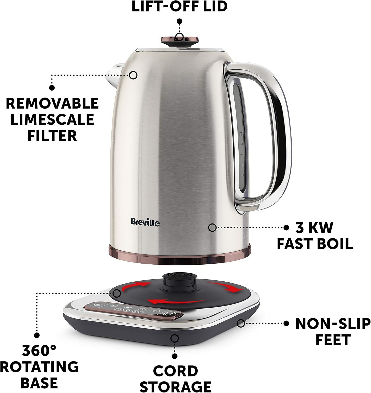 Detalle 2 de Breville Selecta Temperature Select Electric Kettle 1.7L (VKT159) – 3kW Fast Boil with Digital Temperature Control
