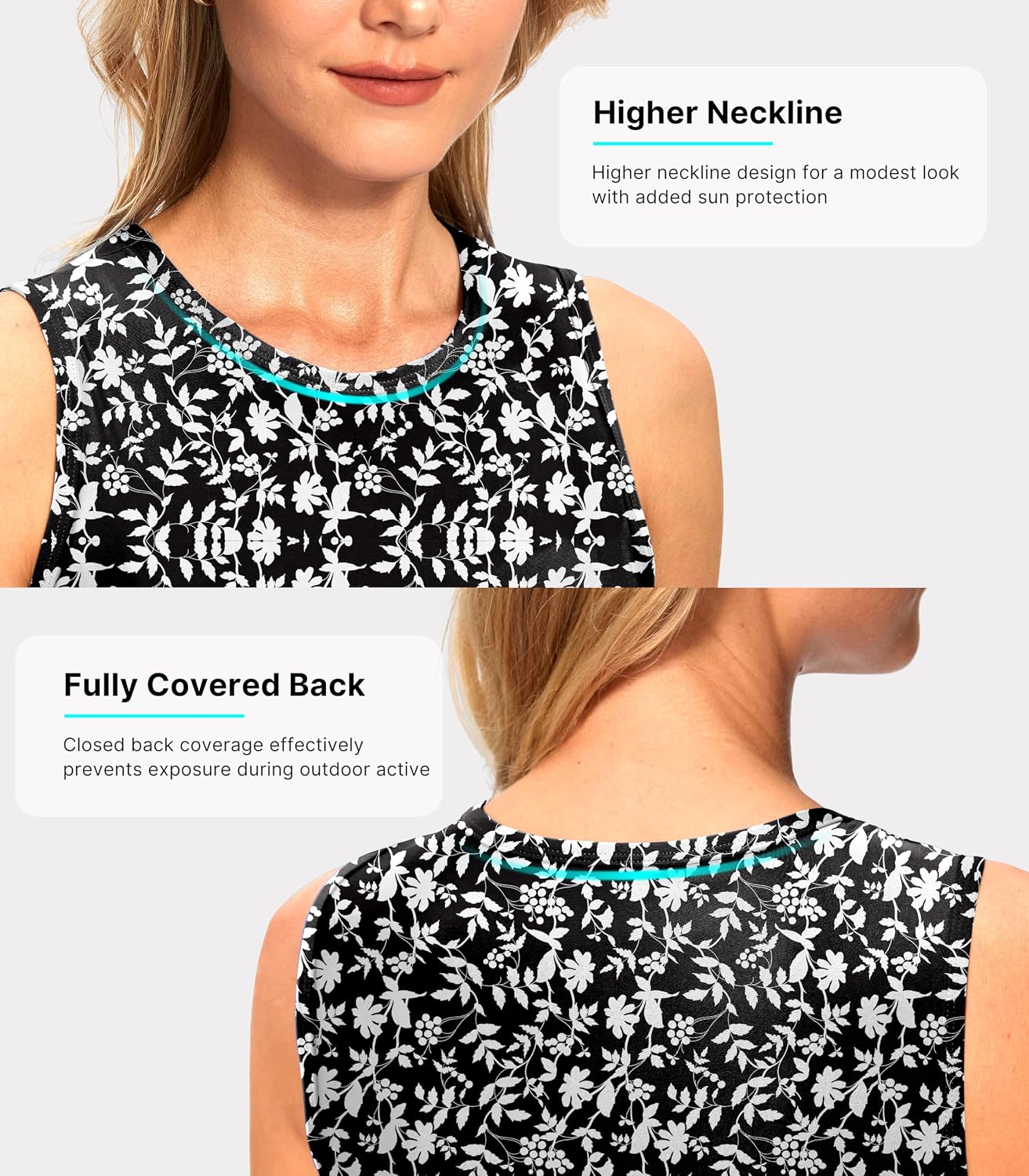 Detalle de Viodia High Neck Tankini Top for Women – Modest Coverage, Removable Bra Pads, Quick-Dry Swimwear