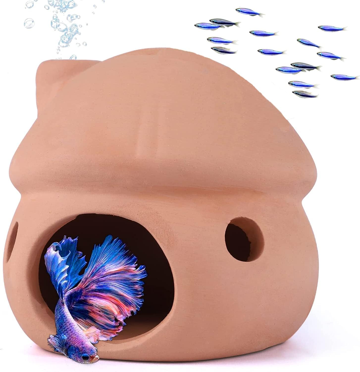 Detalle de Mushroom House ceramic aquarium decor – betta hideaway cave & shrimp/pleco shelter