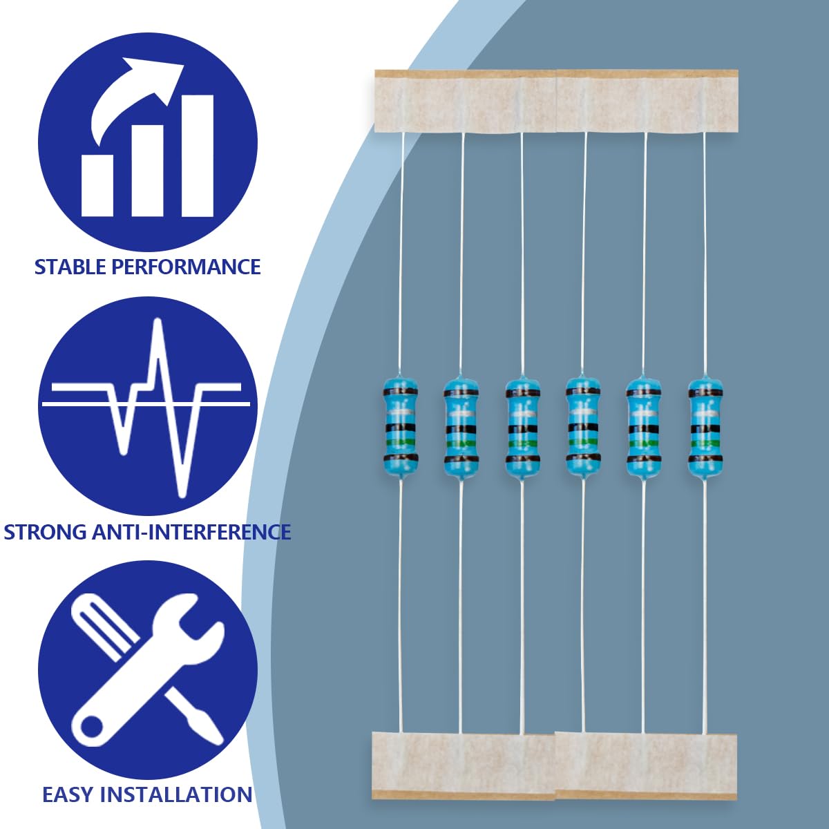 Detalle de Innfeeltech Metallfilm-Widerstände 1.5 Ω, 100 Stück, 1% Toleranz, 1/2W – DIY-Set