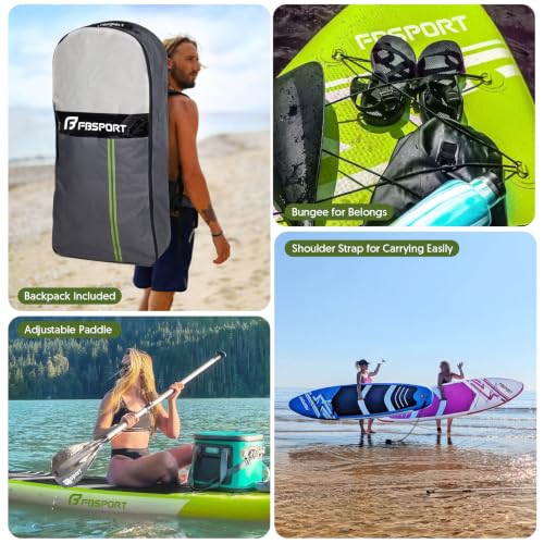 Detalle 2 de FBSPORT Aufblasbares SUP Board – 15 cm dickes Stand Up Paddle Board mit verstellbarem Aluminium-Paddel und Pumpe (FruitGreen)