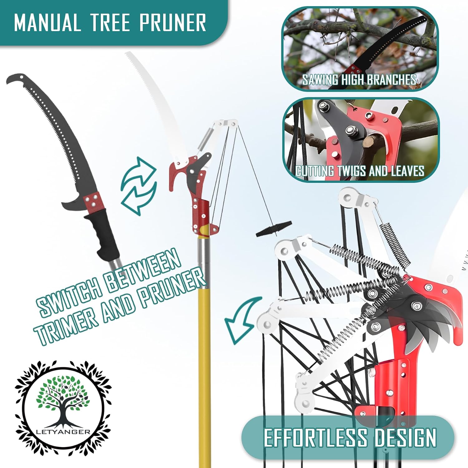 Thumbnail 2 de LETYANGER PSW Extendable Pole Saw with Alloy Steel Blade and Pruner