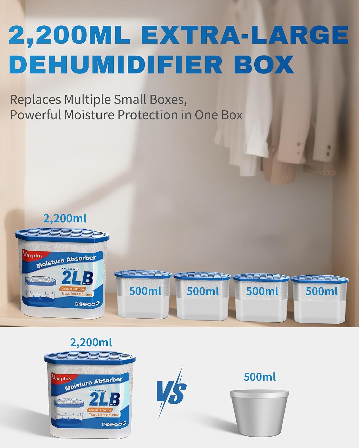 Detalle de Vacplus Moisture Absorber Buckets – Large Capacity (4-Pack)