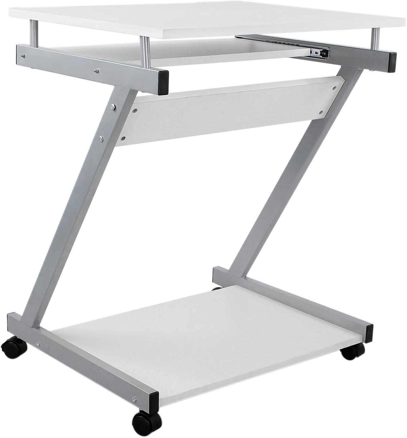Detalle de VASAGLE Z-Form Schreibtisch LCD811W (weiß) mit 4 Rollen und Tastaturauszug