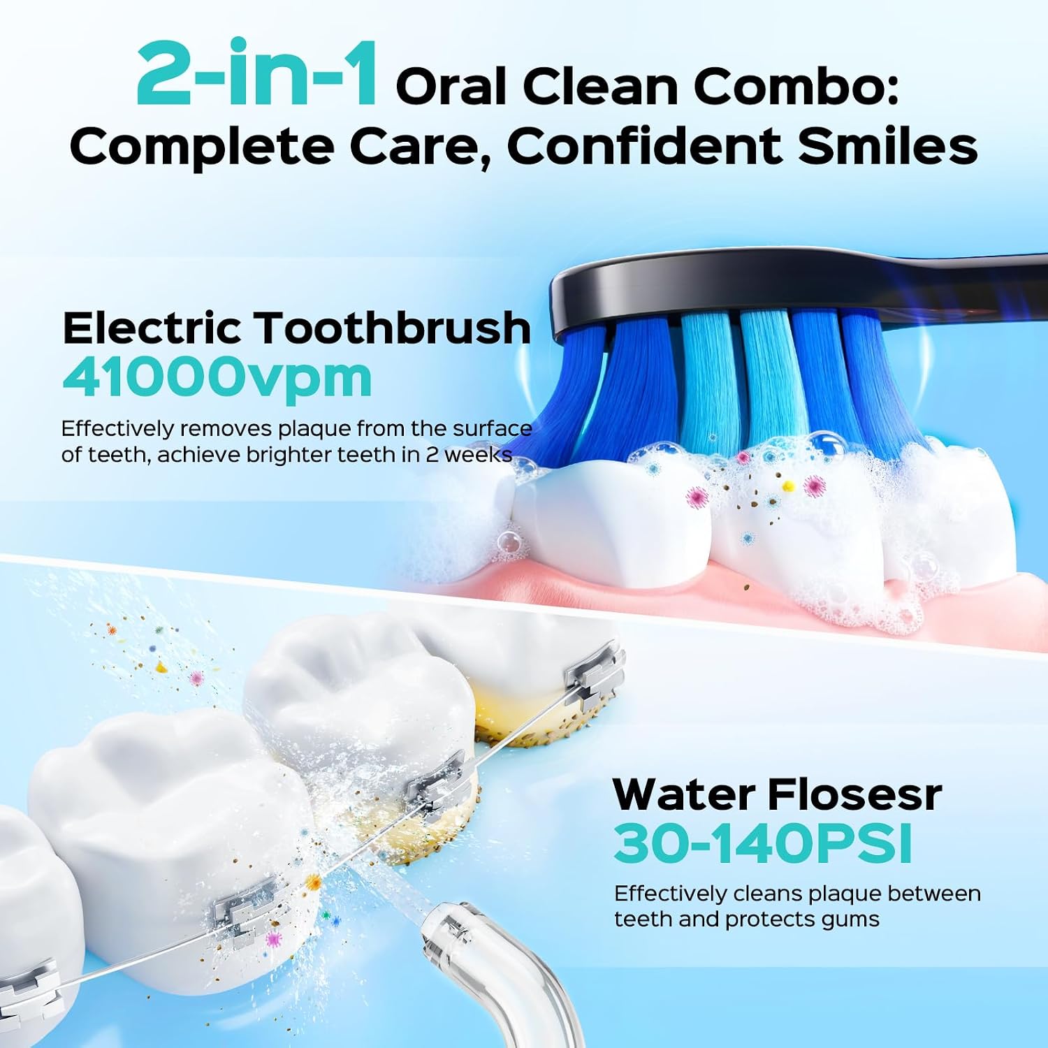Detalle de COSLUS C51C30 Electric Toothbrush with Water Flosser Combo: 2-in-1 Portable Oral Care Kit
