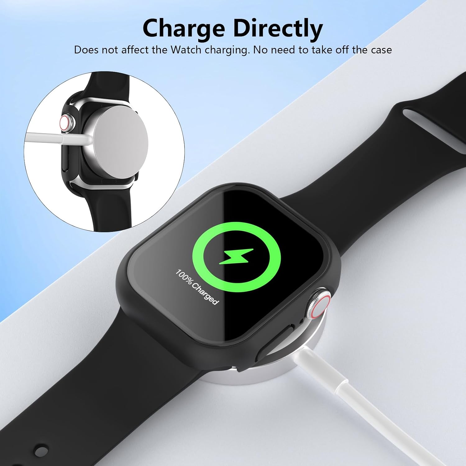 Detalle 2 de AOTUAO 4 Pezzi Cover Compatibile con Apple Watch Series 11/10 42mm con Vetro Temperato – Custodia Protettiva per Schermo (2 Nero + 2 Trasparente)