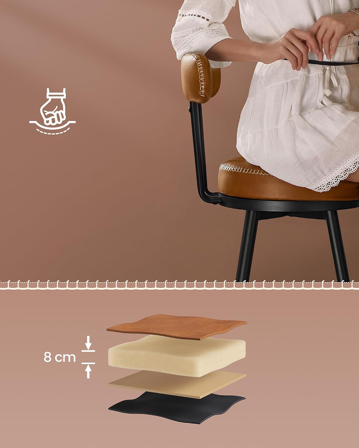 Thumbnail 6 de VASAGLE EKHO LBC089K01 barkrukken, set van 2 met draaizitting en PU-bekleding