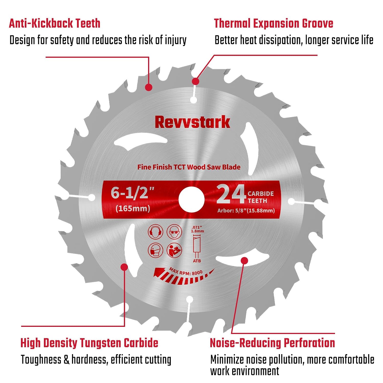 Detalle 2 de Revvstark 6-1/2" 24T Circular Saw Blades, 5/8" Arbor, 3-Pack
