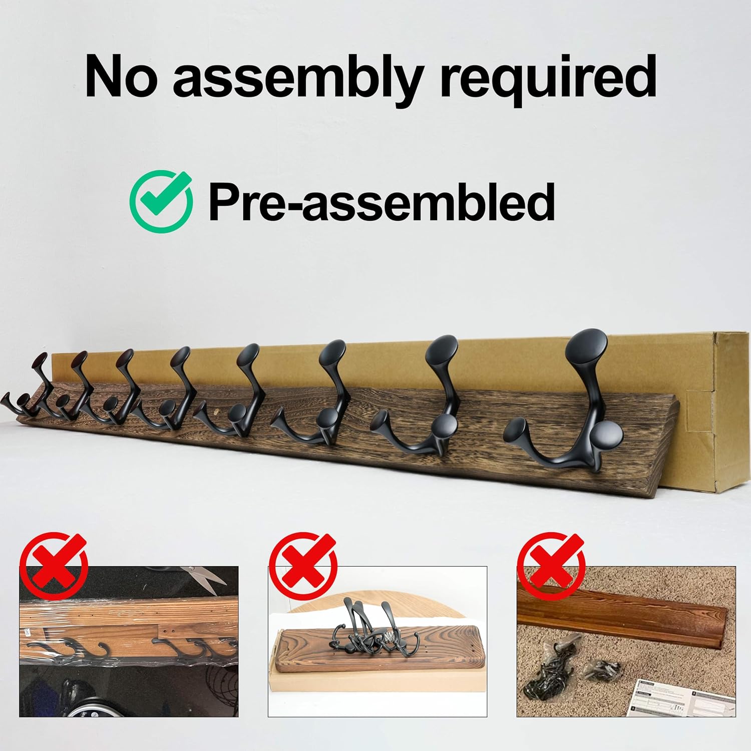 Detalle 2 de WEBI WB-3Y-FHHG62 Solid Wood Wall Coat Rack, 36-Inch, Weathered Brown, 2-Pack