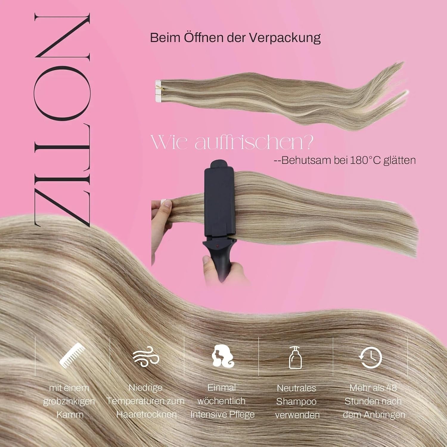 Thumbnail 4 de Moresoo Tape-in Extensions Echthaar Blond Braun – Invisible Tape, 60 cm, 50 g