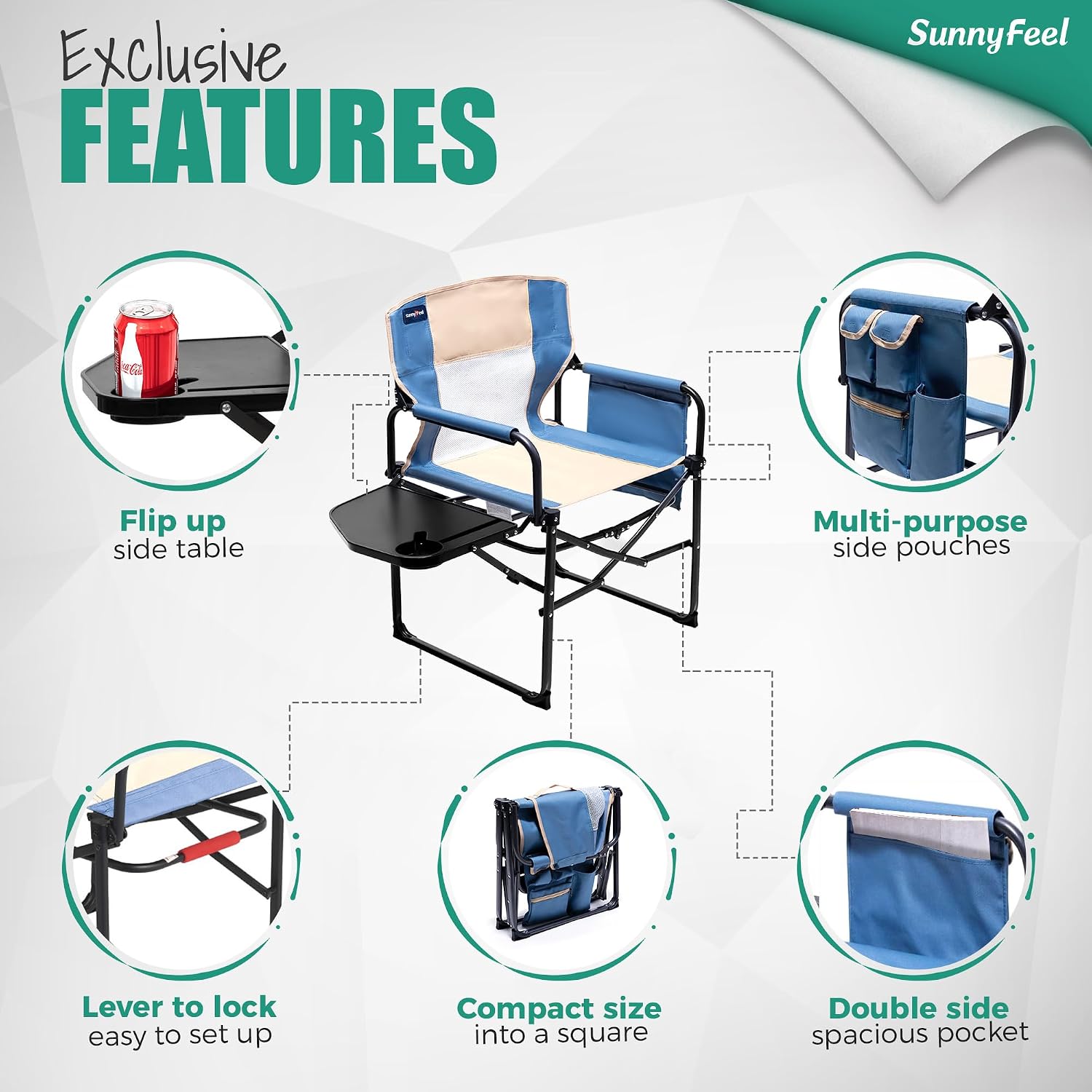 Thumbnail 5 de SUNNYFEEL Camping Directors Chair 300 lbs