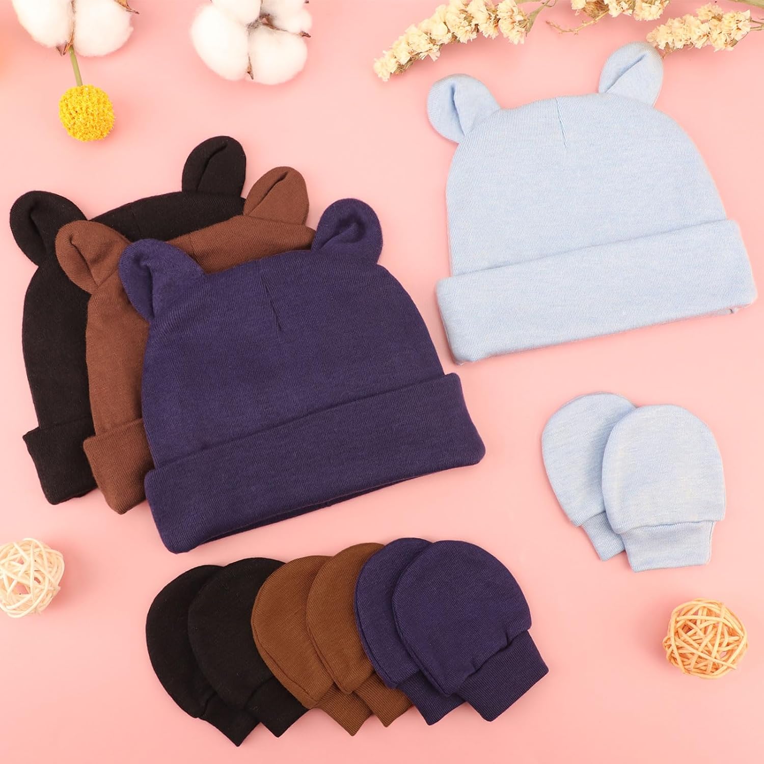 Thumbnail 6 de DRESHOW Newborn Hats & Mittens Set with Bear Ears – 0–6 Months