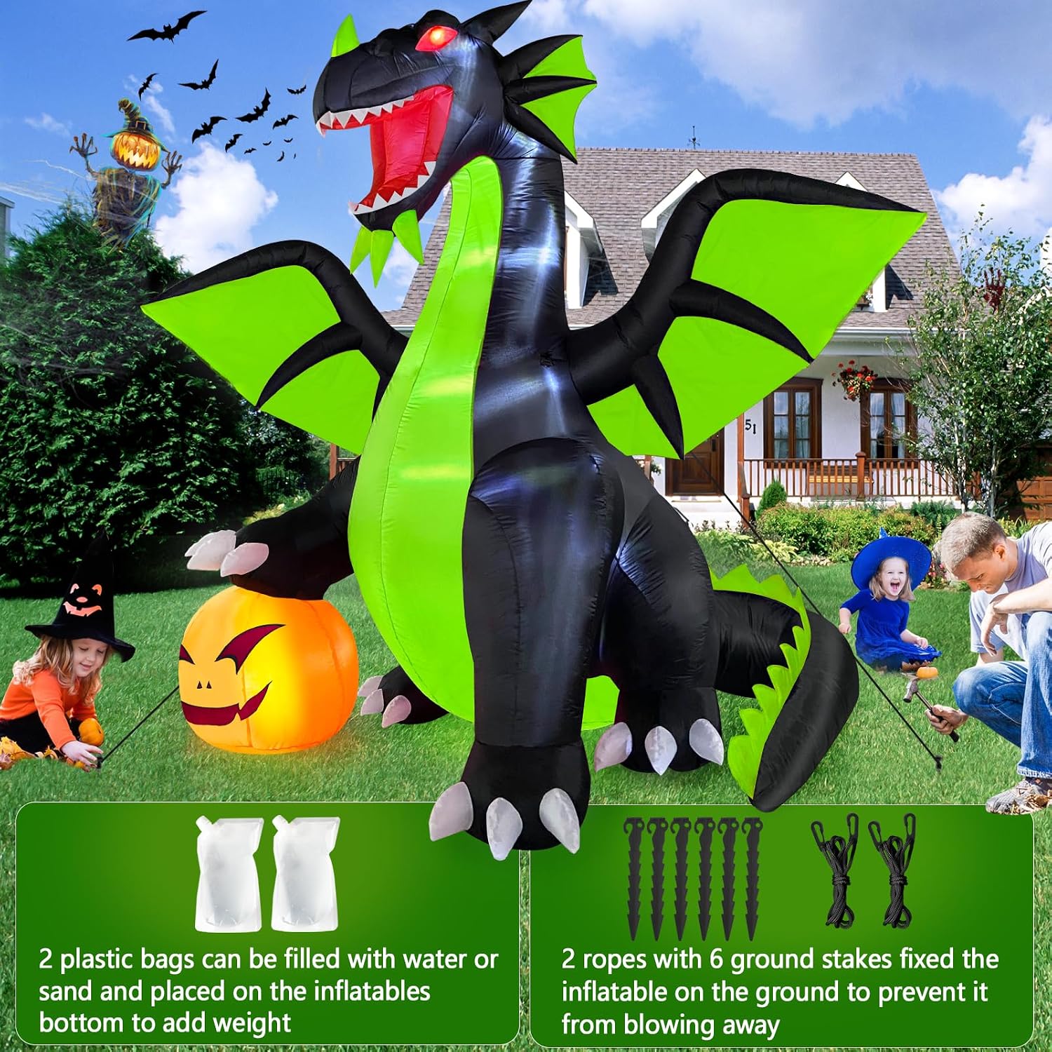 Detalle de Danxilu 9FT Halloween Inflatable Dragon and Pumpkin with Built-In LED Lights