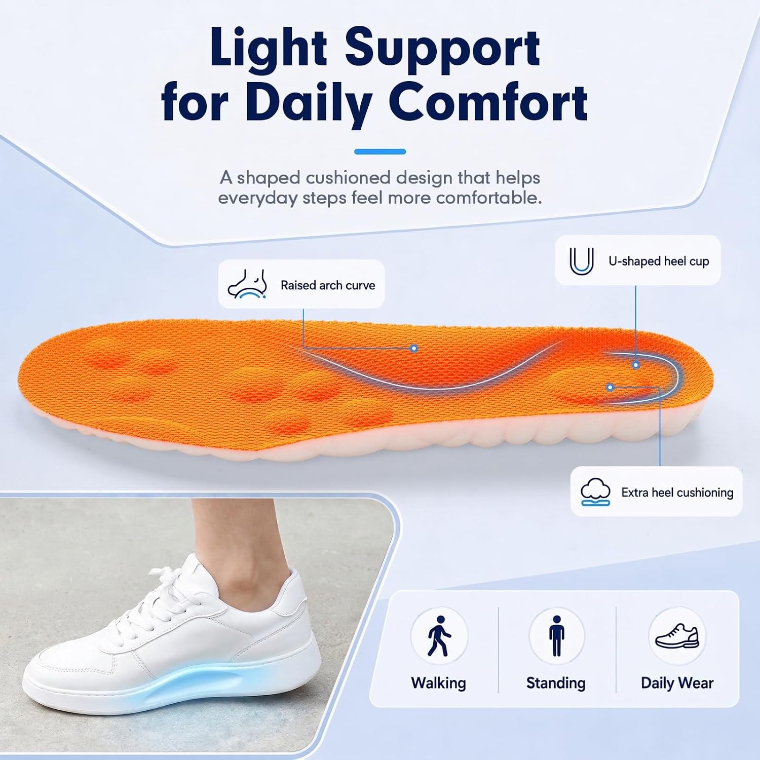 Detalle de ENLOPQ GEN-SOLE-Black-Large Men's Memory Foam Insoles, Trim-to-Fit with Arch Support