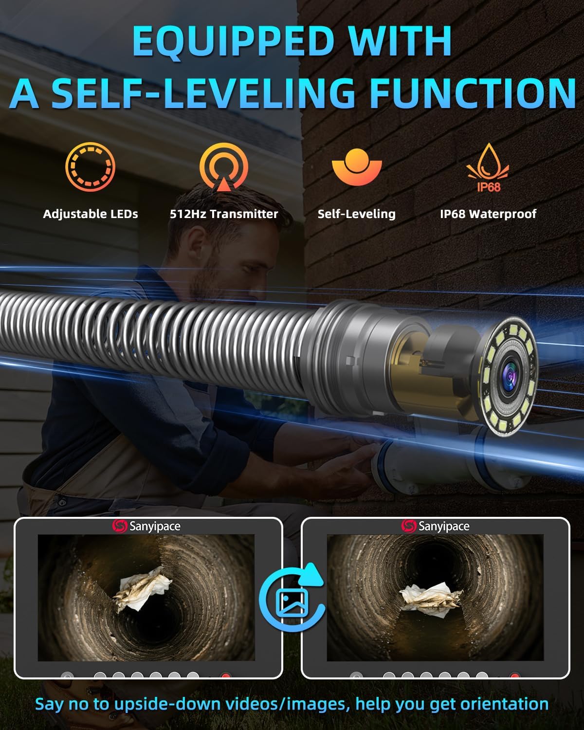 Thumbnail 3 de Sanyipace Drain Inspection Camera 50M with Self-Leveling and 9-Inch Screen