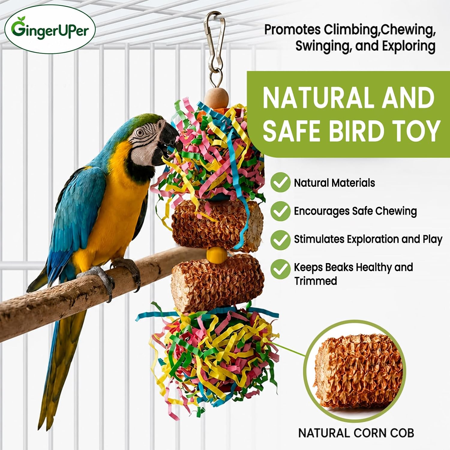 Thumbnail 2 de GingerUPer Oiseaux papegaaienspeelgoed met schommel en kleurrijk kauwmateriaal