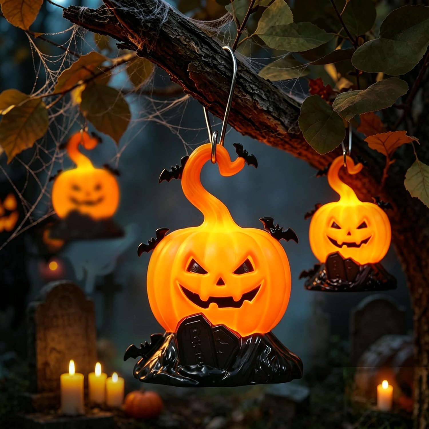 Detalle 1 de Bopertrove Kürbis-01 Halloween-pompoenlampjes, 3-delige LED-set op batterijen