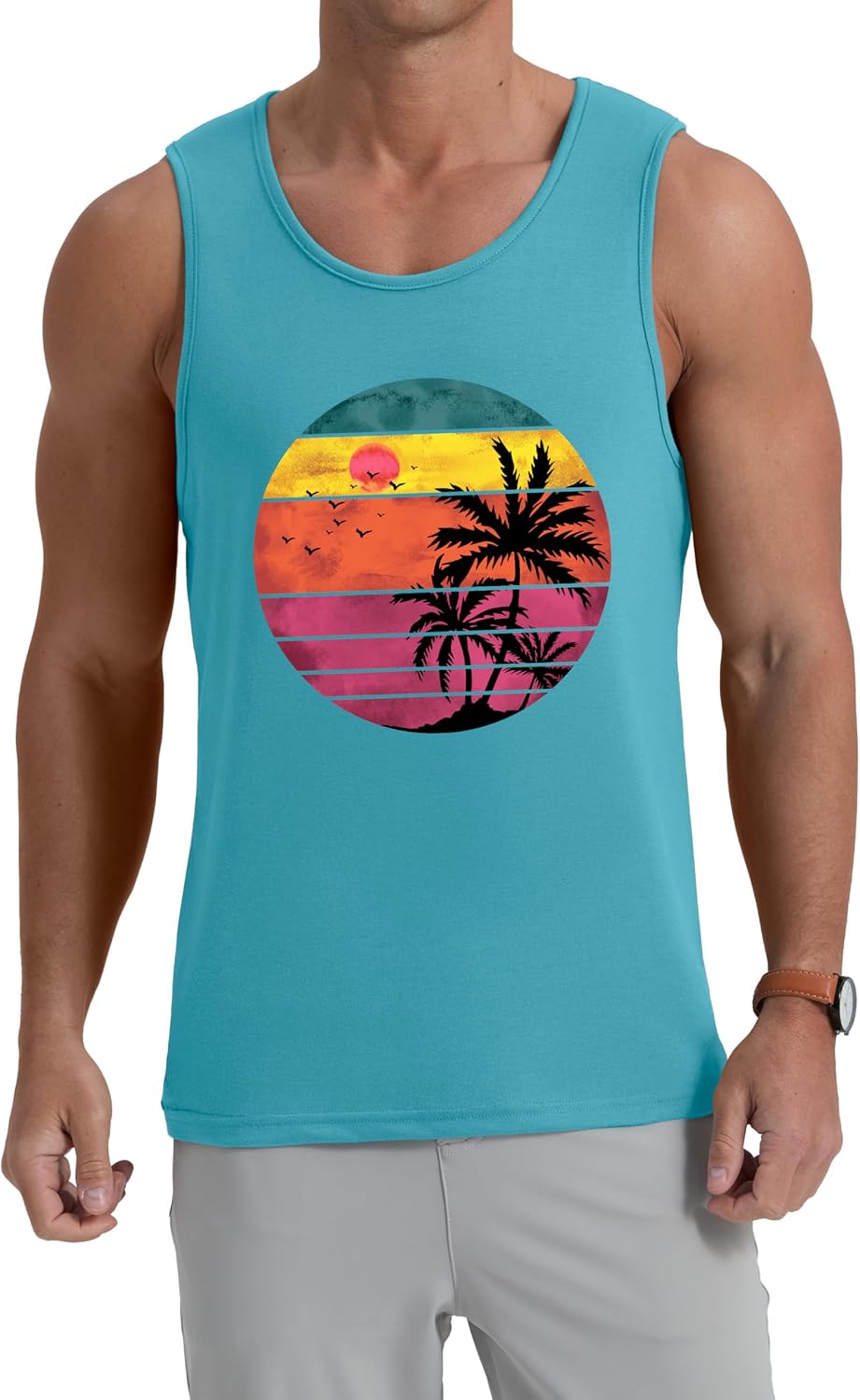 Detalle de IWOLLENCE Men's Vest Tops – Cotton Summer Hawaiian Print Sleeveless Tee
