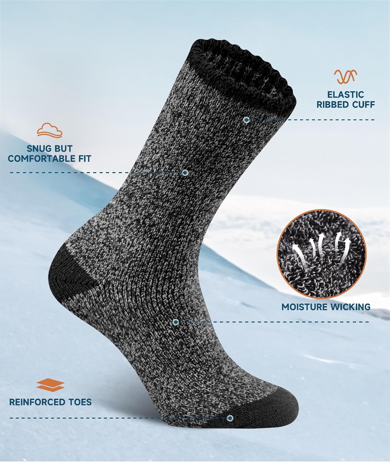 Detalle 2 de YUTYTH Merino Wool Socks Mens - 5 Pairs Thick Winter Wool Hiking Socks, Warm Thermal Mens Crew Socks Breathable Moisture-Wicking Outdoor Boot
YUTYTH Merino Wool Socks Mens - 5 Pairs Thick Winte…